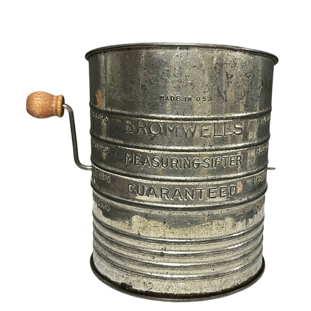 Bromwells Measuring Sifter Vintage Bakers Metal Kitchen Decor '50s MCM Patina
